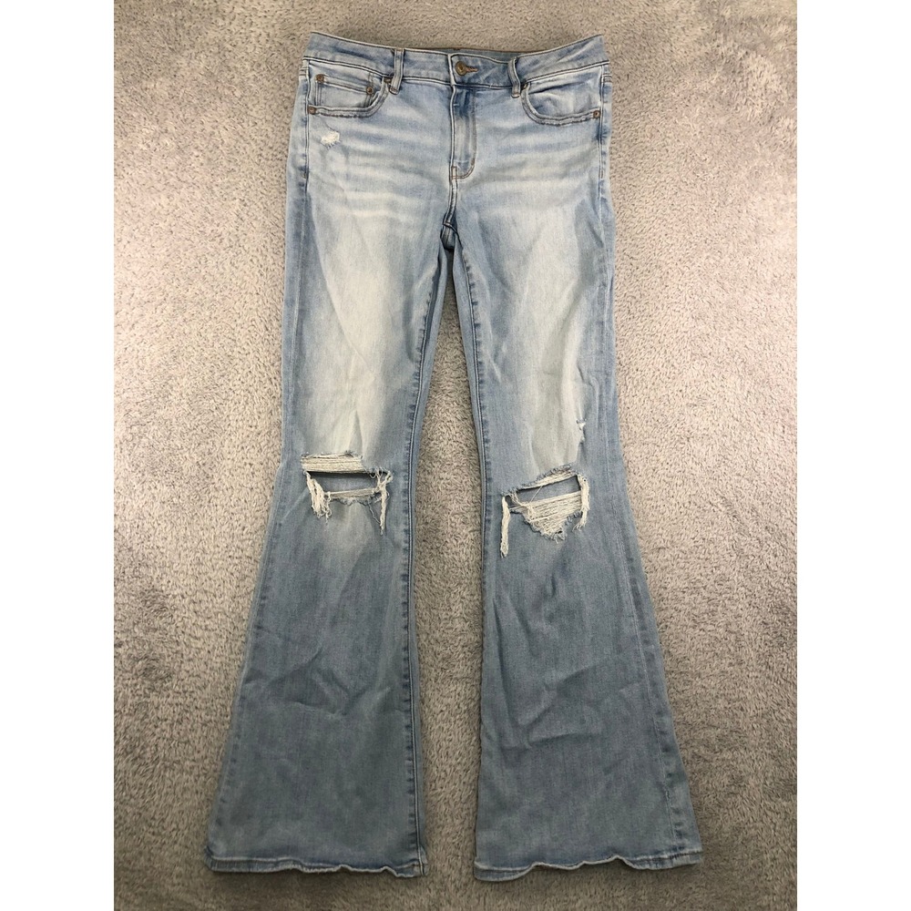 American Eagle Jeans Womens 10 (30x32) Blue Flare Low-Rise Distressed
